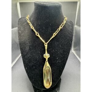 RLM SOHO Robert Lee Morris Gold Tone Smoky Crystal Chunky Pendant Necklace 22"